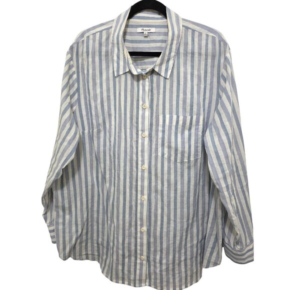 Madewell Women's Plus Size Striped Long-Sleeve Button-Up Shirt 1X Blue & White C - Picture 1 of 7